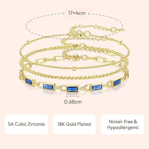 GexTyde Gold Birthstone Bracelet for Women, 18K Gold Plated Layered Jewelry Bracelet Set, Women Dainty Stackable Bracelets Link Paperclip Chain Valentines Day Gift for Women thumbnail 4