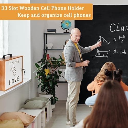 Echaprey Cell Phone Holder Classroom Pocket Chart Wooden Cell Phone Storage Cabinet with Lock 33 Slots Desktop Cell Phone Holder for Classroom Office (33 Slots) thumbnail 6