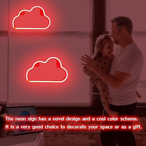 LED Cloud Neon Light for Wall Decor, Battery or USB Powered Sign Shaped Decoration Wall Lights for Bedroom Aesthetic Teen Girl Kid Room Birthday Wedding Party Halloween (Red) - Red thumbnail 6