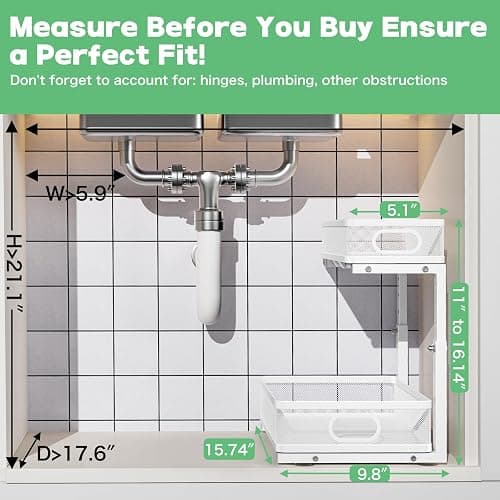Under Sink Organizer, High Adjustable 2 Tier Under Sink Organizers and Storage, Slide Out Metal Cabinet Organizers, Pull Out Sink Storage Drawer Shelf for Kitchen Bathroom Cabinet, White, 2 Pack thumbnail 8