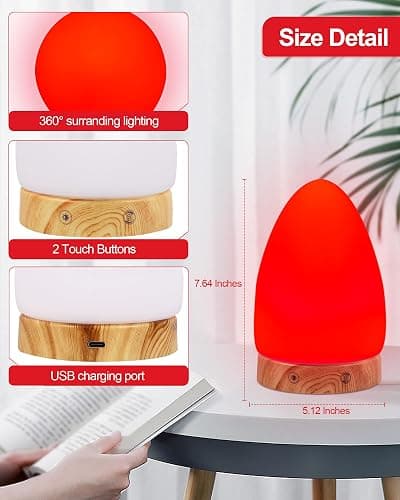 Red Light Night Light Lamp for Sleep, Red Nightlight Desk Lamp with 670nm Wavelength Multi-Color and Brightness Options Remote Control USB Charging Elegant Design thumbnail 5