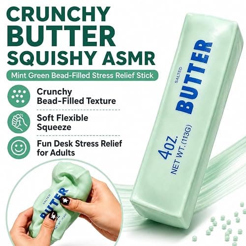 Crunchy Blue Butter Squishy ASMR Squeeze Stress Relief Fidget for Adults | Crunchy ASMR Experience, Soft Flexible Texture, Satisfying Hand Squeeze for Relaxation, Office Desk Accessory and Adult Gift thumbnail 2