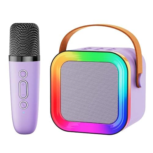 Mini Karaoke Machine Speaker for Kids Adults,Portable Bluetooth with 1-2 Wireless Microphones,Christmas Birthday Gifts Toys Girls Boys Ages 4, 5, 6,7, 8,9,10,11,12+ Years Old Toddler (Purple - 1 Mic) - Image 1