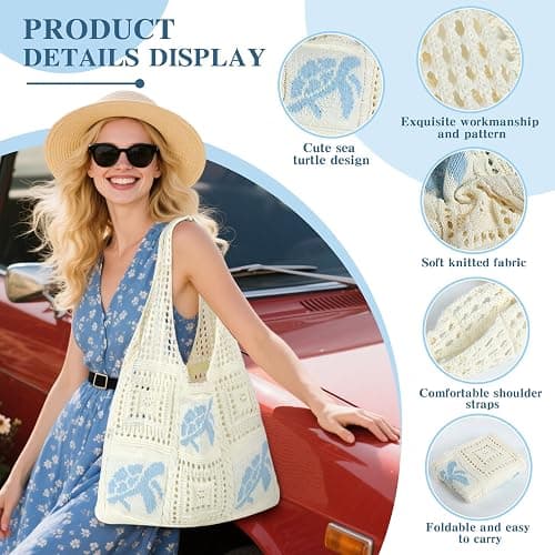 Topdear Crochet Tote Bag for Women, Aesthetic Crochet Mesh Beach Tote Bag, Summer Vacation Knitted Bag for Women Shoulder thumbnail 2