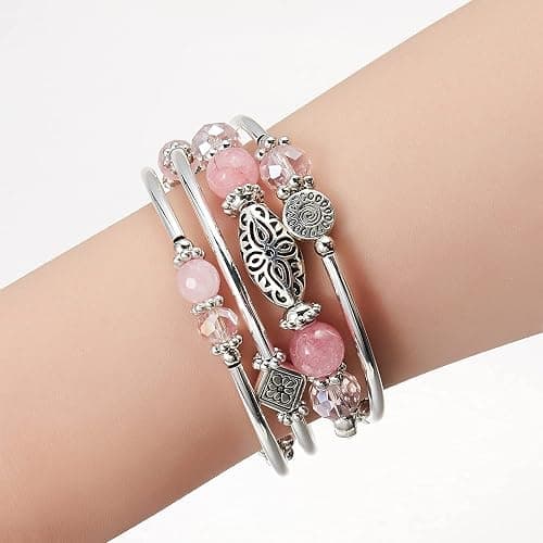 FULU AUTUMN Stackable Beaded Bracelets for Women Boho Wrap Silver Bracelet Layered Fashion Jewelry Gifts for Her thumbnail 2
