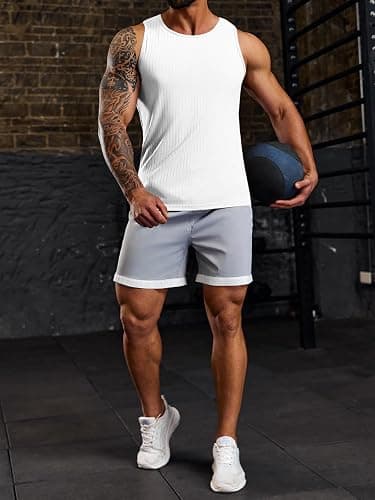 Runcati Men's Ribbed Tank Tops Knit Sleeveless Workout T Shirt Muscle Gym Fitness Tee thumbnail 4