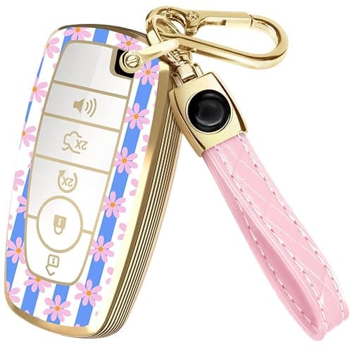 Lucrum Compatible with Ford Key Fob Cover & Keychain | Fits Bronco Explorer Edge Escape Expedition Fusion F150 F250 F350 F450, 5 Buttons Keyfob Case (2018-2026) - Coastal Bloom - Image 1