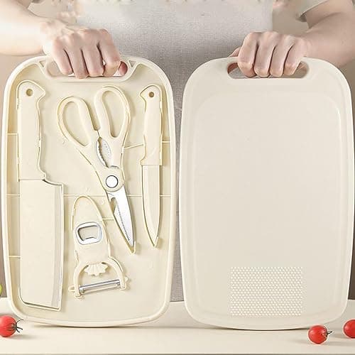 WEISHEHUG Knife and Cutting Board Set, 5 In1 Travel Small Cutting Boards with Knife Camping Essentials Cream Colored Chopping Board for Travel College thumbnail 2