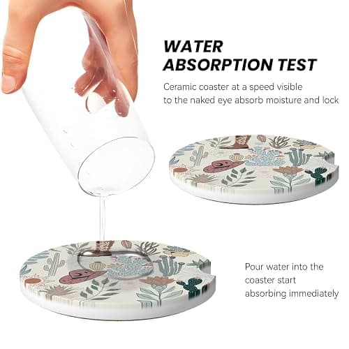 Fcergeo Car Coasters for Cup Holders - (Cottagecore Western Cowboy hat) | (2 Pack) 2.56 Inch Ceramic - Absorbent, Anti-Slip Insert Coasters Car Interior Accessories Unisex for Women & Men thumbnail 4