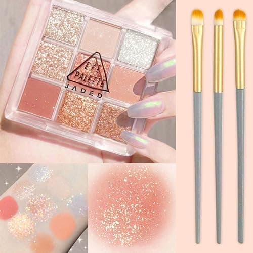 9 Farben Lidschatten Eyeshadow Palette Mit 3 Lidschattenpinsel Matte Glitter Eyeshadow Langlebiges Make Up Palette Wasserdichte Schminkpalette Lidschattenpalette Schminke Set Für Mädchen Und Frauen - Image 1
