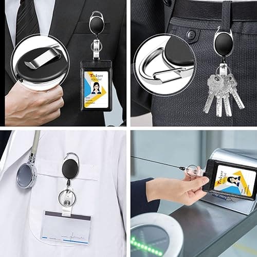 Teskyer Badge Reel, 5 Pack Retractable Badge Holders with Carabiner Belt Clip and Key Ring for ID Card Holder and Keychain thumbnail 6