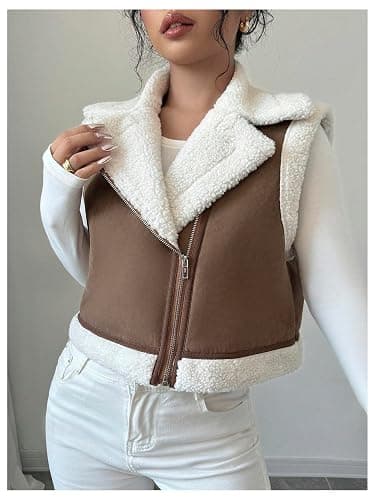 MakeMeChic Women's Western Cowgirl Jackets Lapel Loose Fleece Jacket Vest Sleeveless Cardigan Coat thumbnail 5