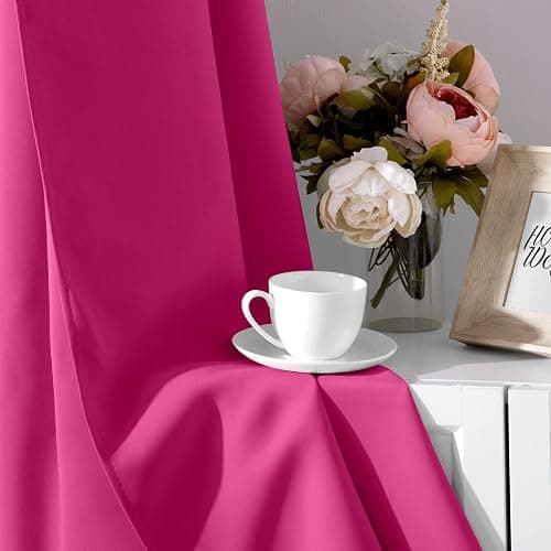 HOMEIDEAS Raspberry Blackout Curtains, Hot Pink Curtains for Bedroom 52 X 84 Inch Length 2 Panels Set Room Darkening Bedroom Curtains, Soundproof Thermal Grommet Window Curtains for Living Room | Darkening Curtains, Soundproof Thermal Grommet Window Drapes, for Living Room, Bedroom thumbnail 5
