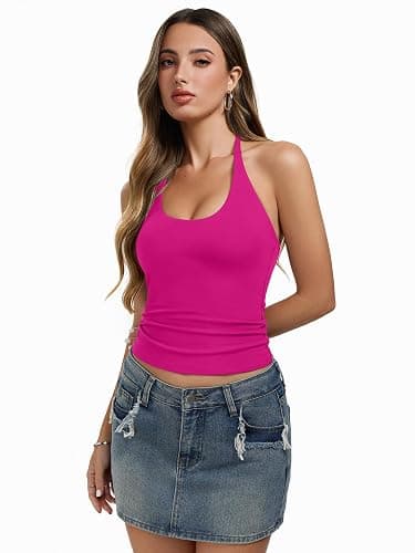 REORIA Women's Halter Tank Tops Backless Tie Scoop Neck Double Lined Basic Summer Outfits 2026 thumbnail 3