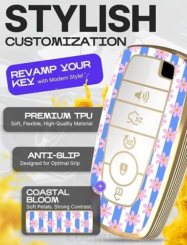 Lucrum Compatible with Ford Key Fob Cover & Keychain | Fits Bronco Explorer Edge Escape Expedition Fusion F150 F250 F350 F450, 5 Buttons Keyfob Case (2018-2026) - Coastal Bloom thumbnail 3