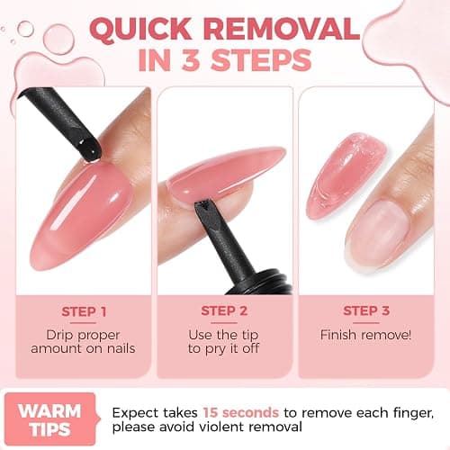 UNA GELLA Press On Nail Glue Remover Built-in-crowbar 30ML Acetone-Free Gentle Soak Off Gel Nail Glue Polish Remover for Nail Tip Adhesive Glue Easily Home DIY Not for U/V Nail Polish thumbnail 7
