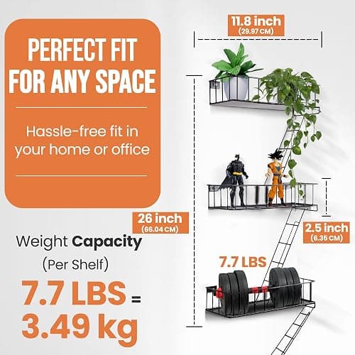 HouseofZizu Fire Escape Shelf, 3 Tier Action Figure Shelf with Screws & Screwdriver, New York Metal Decorative and Unique Rustic Trinket Shelves for Home Décor, & Bedroom, Black thumbnail 3