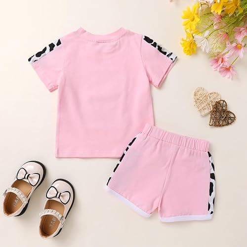 YOUNGER TREE Toddler Infant Baby Girls Summer Outfits Leopard Print Short Sleeve Pocket T-Shirt Tops Pants Clothes Sets thumbnail 2