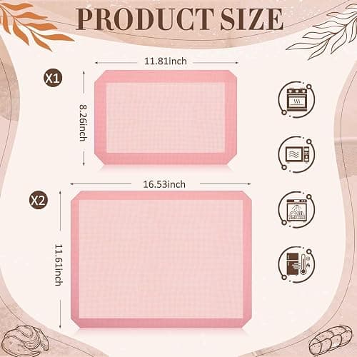 Ferrochef 3 Pack Perforated Baking Mats, 3 Pink Silicone Nonstick Mats Set | 2 Half Sheet 1 Quarter,Pink Sheet Reusable Oven Liners,Home Baking Supplies for Cookies Bread Pastry Pizza,16.5" x 11.6" thumbnail 3