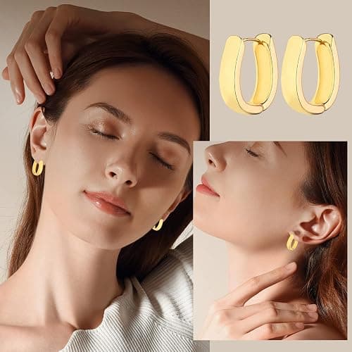 Wgoud Chunky Hoop Earrings Set 14K Gold Plated Hoop Earrings for Women Hypoallergenic, Thick Twisted Huggie Hoops Earring Set thumbnail 2