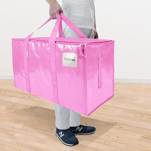 TICONN 6 Pack Extra Large Moving Bags Heavy Duty with Zippers & Carrying Handles, Durable Storage Bags Moving Boxes for Closet Organizers and Storage (6 Pack, Pink) thumbnail 2