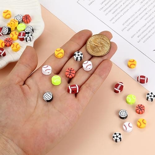 100Pcs Sports Ball Beads for Jewelry Making, Sports Polymer Clay Bead, Baseball Basketball Soccer Rugby Volleyball Football Beads for DIY Crafts Bracelet (Sports Ball) thumbnail 6