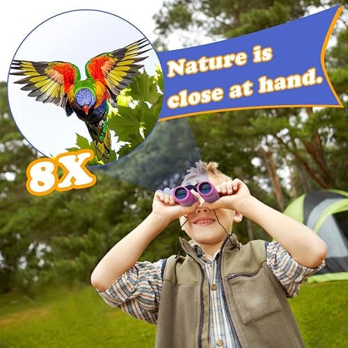 Obuby Real Binoculars for Kids Gifts for 3-12 Years Boys Girls 8x21 High-Resolution Optics Compact Toy Binocular for Bird Watching,Travel, Camping thumbnail 2