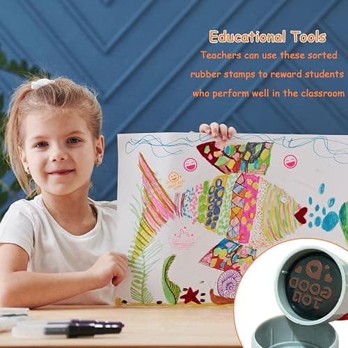 12 Sorted Teacher Stamps for Classroom, Self-Inking Rubber Colorful Teacher Stamps for Grading Homework, Mood Expressions Stamps for Office Stationery Encouraging Comments thumbnail 4