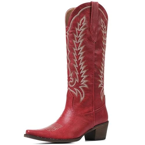Tscoyuki Cowboy Boots for Women: Embroidered Western Knee High Boots Women - Pointed Toe Chunky Heel Cowgirl Tall Boots - Image 1