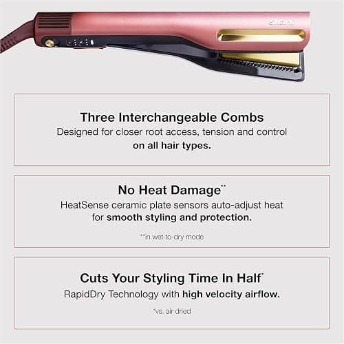 Shark SilkiPro™ Straight | Wet-to-Dry Hair Straightener + Rapid Blow Dryer | 3 Interchangeable Combs | Ultra-Fast Drying | No Heat Damage | for All Hair Types | Rose Petal | HT400PK thumbnail 4
