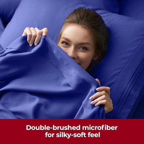 Mellanni Extra Deep Queen Sheets - 4 PC Iconic Collection Bedding - Hotel Luxury, Ultra Soft, Cooling Bed Sheets - Wrinkle, Fade, Stain Resistant (Queen, Royal Blue) thumbnail 7