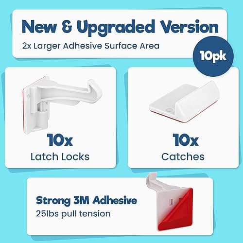 Upgraded Invisible Baby Proofing Cabinet Latch Locks (10 Pack) - No Drilling or Tools Required for Installation, Works with Most Cabinets and Drawers, Works with Countertop Overhangs, Highly Secure thumbnail 2