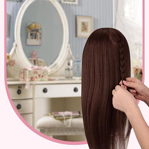 TwoWin Hairdressing Training Head, 26" 80% Real Hair Mannequin Head, Wig Styling Head with Clamp and DIY Braiding Set (Dark Brown) thumbnail 5