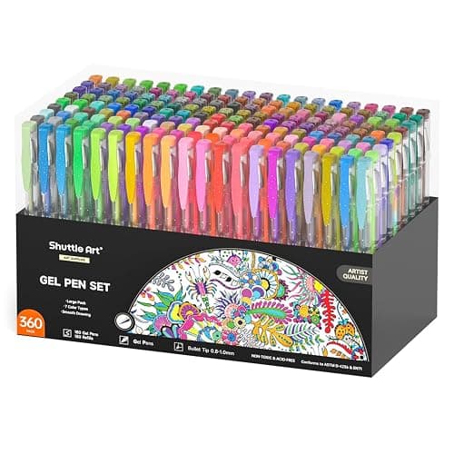 Shuttle Art 360 Pack Gel Pens Set, 180 Colors Gel Pen Set Plus 180 Color Refills Perfect for Adult Coloring Books Doodling Drawing Art Markers - Image 1