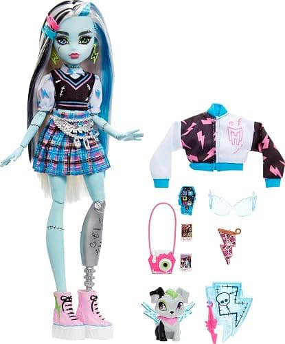 Monster High Doll, Frankie Stein with Blue & Black Streaked Hair in Signature Look with Fashion Accessories & Pet Dog Watzie thumbnail 5