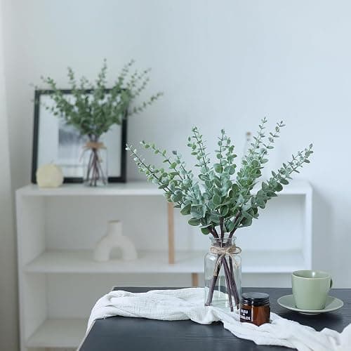 VIERENA 17.5" Artificial Eucalyptus Stems in Glass Vase with Faux Water,Fake Plant Eucalyptus Leaves White Seeds for Centerpiece Table Decorations Farmhouse Wedding Home Greenery Decor (Sage Green) thumbnail 5