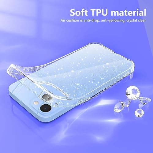 YIRSUR Coque Compatible avec iPhone 14 Plus Paillettes, avec 2 Verre Trempé Protection écran et 2 Caméra Arrière Protecteur, Transparent Glitter Etui Silicone TPU Bumper Antichoc Housse thumbnail 4