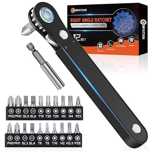 Ratcheting Screwdriver Men Gifts – Right Angle Screwdriver for Tight Spaces, Cool EDC Gadgets, Small Tool Gift for Men Dad Husband - Image 1