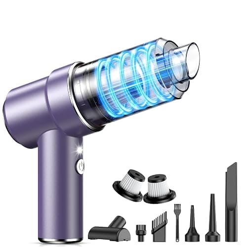 KMM Handheld Car Vacuum Cleaner, 11000PA Vacuum Cleaner & Air Duster, 120W High Power Vacuum Portable Cordless, Hand Held Vacuum Rechargeable with Multi-Nozzles & LED Light for Home, Car, Office - Purple - Image 1