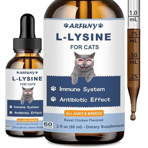 SANTKOL L-Lysine Supplement for Cats - Immune Support - 60ML Lysine for Feline Respiratory, Sneezing, Runny Nose, Eye Function - Natural Cat Antibiotic Drops - Roast Chicken Flavor - Image 1