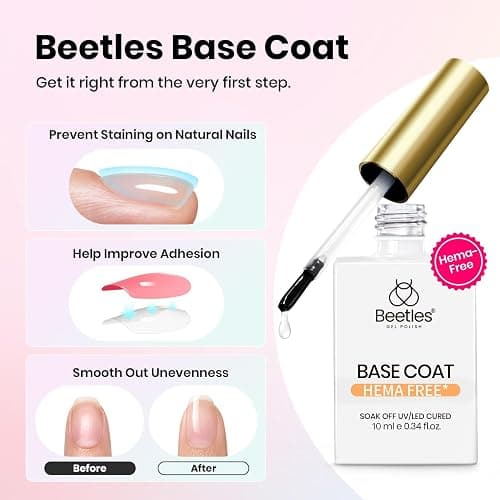 Beetles Gel Base and Top Coat Set HEMA & TPO Free No Wipe Top Coat | Soak-Off UV LED Gel Polish Foundation Kit for Long-Lasting High-Gloss Manicure thumbnail 3