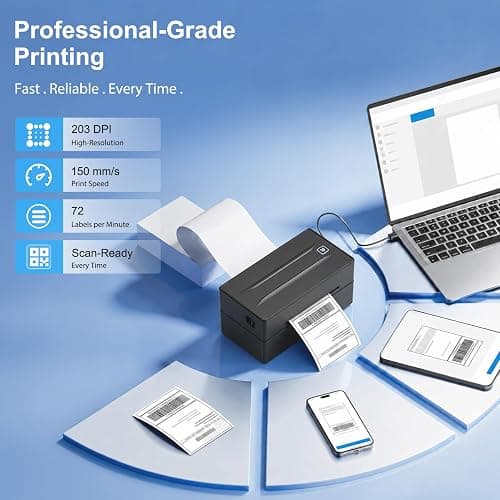 Thermal Shipping Label Printer 4x6 Bluetooth Label Maker for Small Business | Wireless Mailing Shipping Printer for USPS UPS Amazon Shopify Etsy - Compatible with iPhone Android Windows & Mac (Black) thumbnail 4