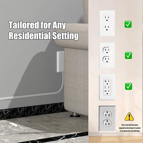 CABOCASA 3FT Ultra Flat Plug Extension Cord Power Strip with 3 Outlets, Patented Detachable Ultra-Thin Outlet Cover Concealer & Ultra-Flat Plug, Max. 13A 125V 1625W ETL Listed, White Color thumbnail 5