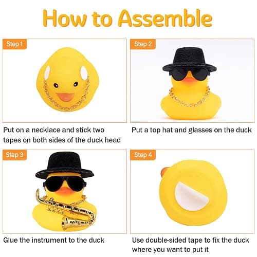 wonuu Cool Car Rubber Duck Car Duck Decoration Dashboard Car Ornament for Car Dashboard Decoration Halloween Decoration Accessories with Mini Hat Musical Instruments, A-Black Top Hat thumbnail 4