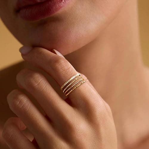 Gelbesty Gold Rings for Women Waterproof, Dainty Stack Minimalist Non Tarnish 1.2mm Thin Thumb Simple Pinky Rings Trendy Set for Women Size 5 6 7 8 9 10 11 thumbnail 2