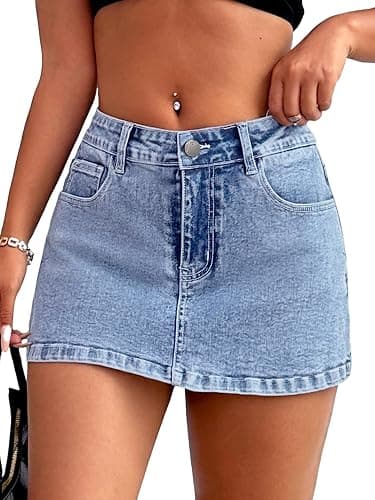 ELLEVEN High Stretchy Mini Skort Skirt for Women,Low Waist Denim Skort Shorts with Pockets - Image 1