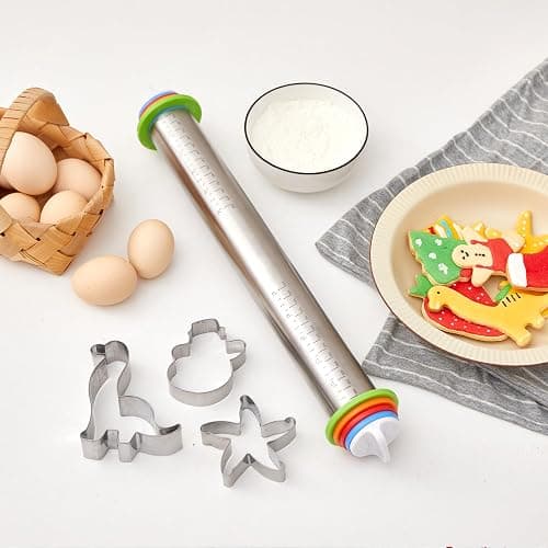 Rolling Pin with Thickness Rings, Fulimax 17" Adjustable Stainless Steel Rolling Pins for Baking, Dough Roller for Fondant Pizza, Pie, Pasta, Cookies, Cakes, Kitchen Baking Supplies thumbnail 2