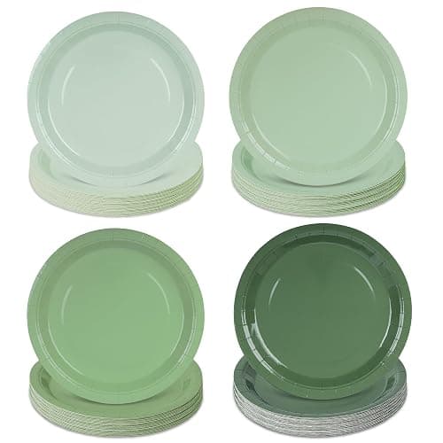AimFun 48 Sage Green Paper Plates Gradient Green Party Plate 9 Inch Disposable Plates Round Dinner Plates for St Patrick Day Birthday Wedding Baby Bridal Shower Party Supplies - Image 1