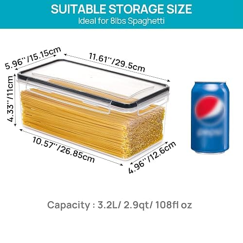 Vtopmart Airtight Food Storage Containers with Lids 4PCS Set 3.2L, Plastic Spaghetti Canisters for Pasta organizer, BPA Free Air Tight Kitchen Pantry Organization thumbnail 2
