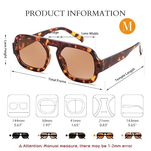 FEISEDY Trendy Square Aviator Oversize Sunglasses for Women, Vintage 70s Flat Top Shades B4175 thumbnail 7
